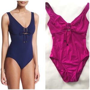 Karla Colletto Lace-Up Front Underwire Swimsuit